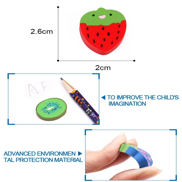 Promotional Cheap Price Kids Cute 3D Eraser Fruit Shaped Novel Rubber Erasers for Students Stationery Set