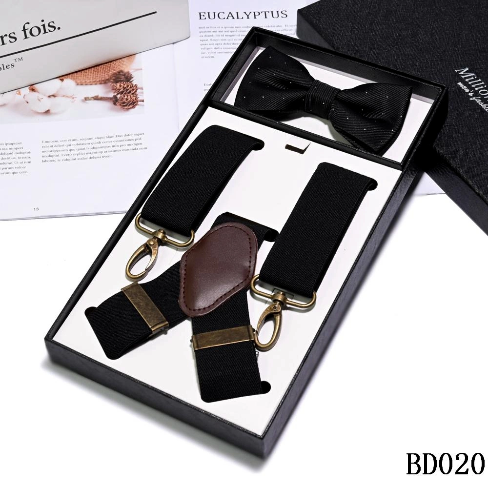 Hook-Clips Suspenders Men Convertible Suspenders Bowtie Set with Belt Loop Braces