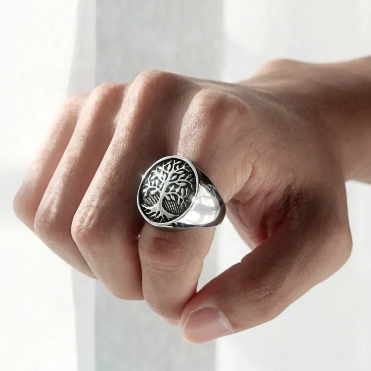 High Grade Quality 316L Titanium Steel Black Oil Filled Rings The Tree of Life Patterns Ring