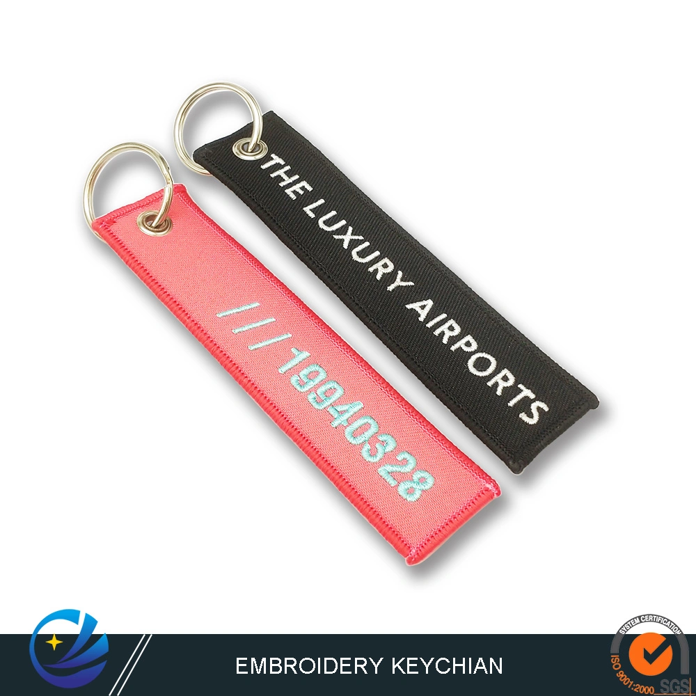 Polyester Woven Metal Leather Label Key Ring for Promotional Gift/Clothing