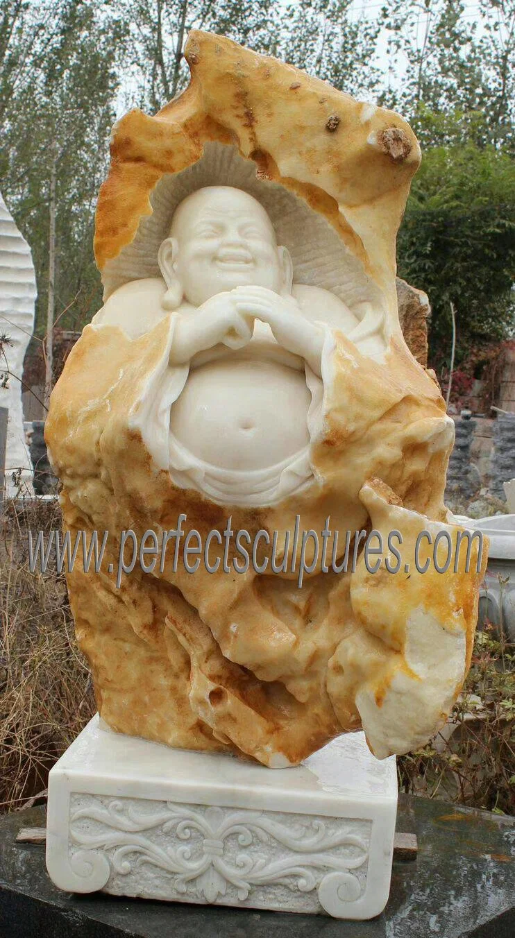 Life Size Carved Stone Statue Marble Carving Laughing Buddha Sculpture for Home Garden (SY-T028)