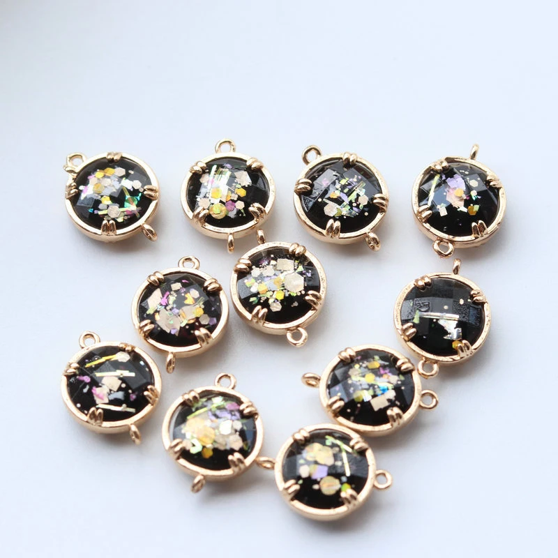 Gold Foil Round Resin Double Hole Pendant Accessories DIY Retro Court Style Earrings Necklace Accessories