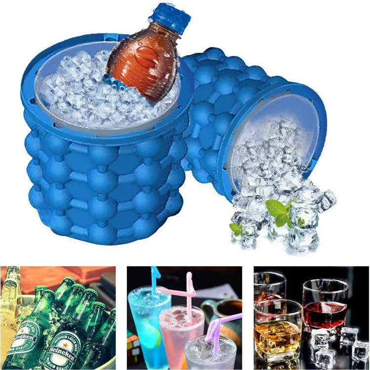 Seau portable en silicone Ice Cube Maker plateau à glaçons Cave à vin glacière bière Cabinet Outils de cuisine Drinking Whiskey Freez