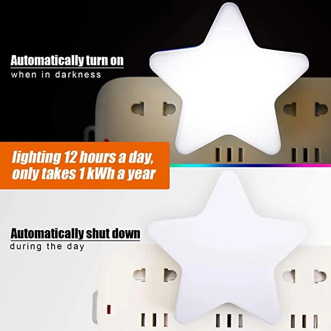 LED Plug-in Night Light for Kids Dusk to Dawn Sensor Star Night Lights Pentagram Shaped LED Light Lamps for Bedroom Bathroom Kids Room, Take Care Children Sleep