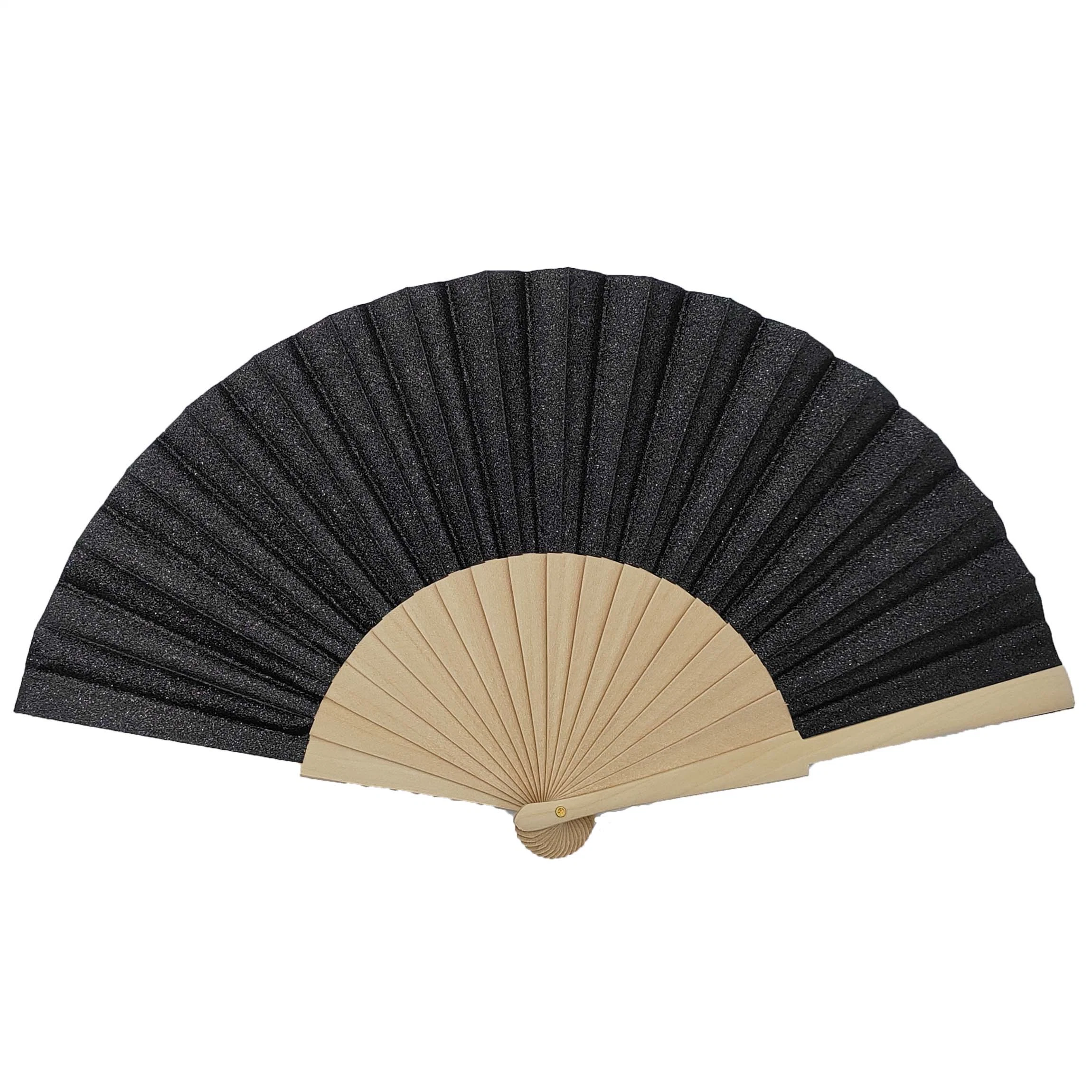 Customize Shiny Fabric Hand Fans of Various Colors Wood Ribs and Bling Bling Folding Hand Fan