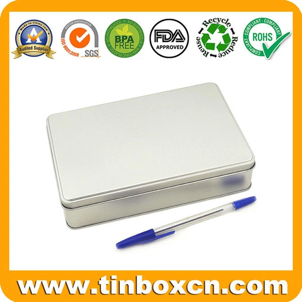 Empty Custom Plain Silver Tin Rectangle Boxes for Metal Storage Container