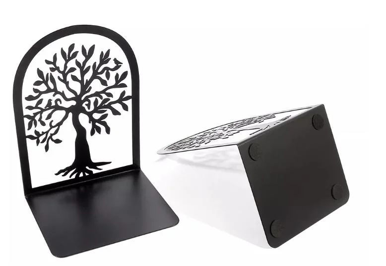 Black Tree of Life Bookends Non-Slip Metal Bracket Heavy Book Stopper for Office Home