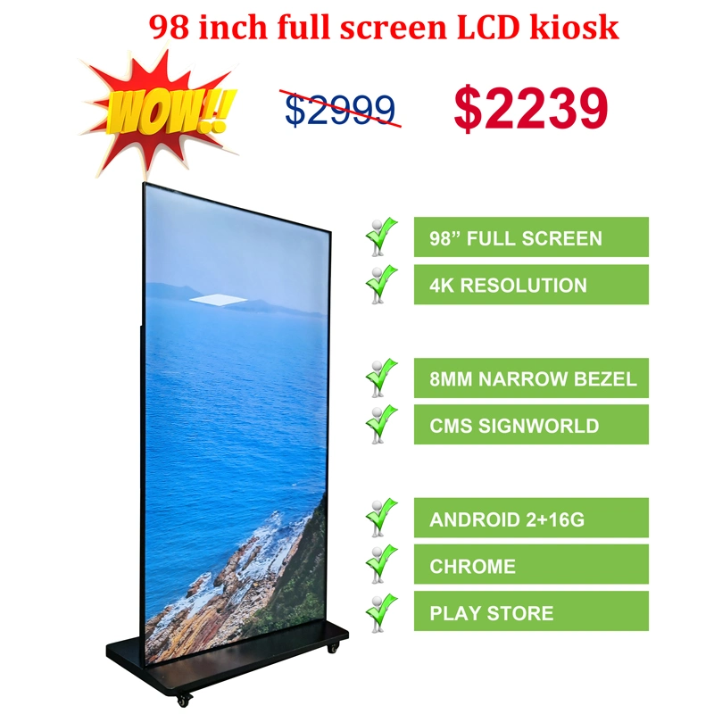 98" 100 Inch EXW Factory Price 2239 USD Floor Stand Digital Signage No Touch