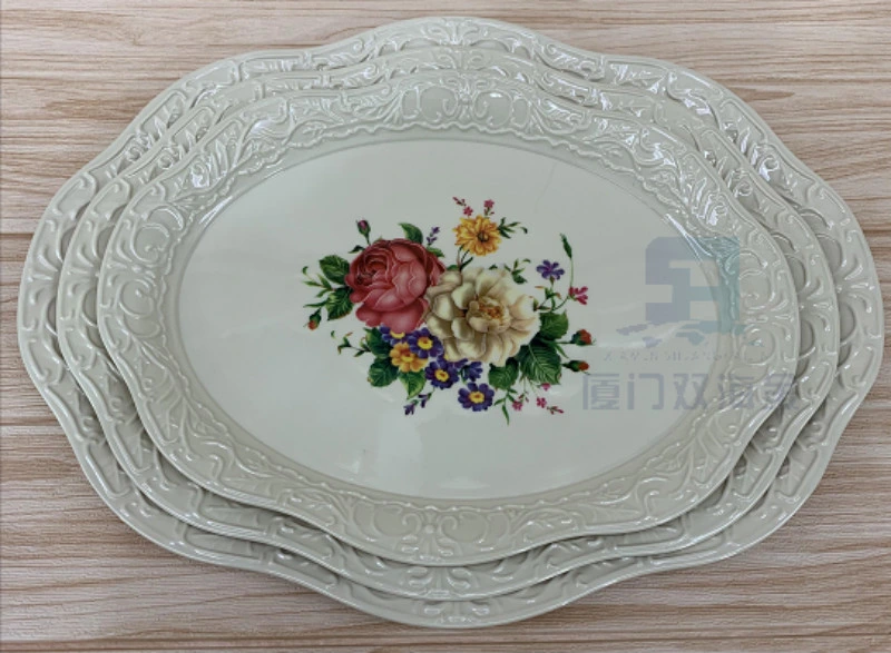 Custom Printed Melamine Rectangle Plastic Food Serving Tray Flower Design