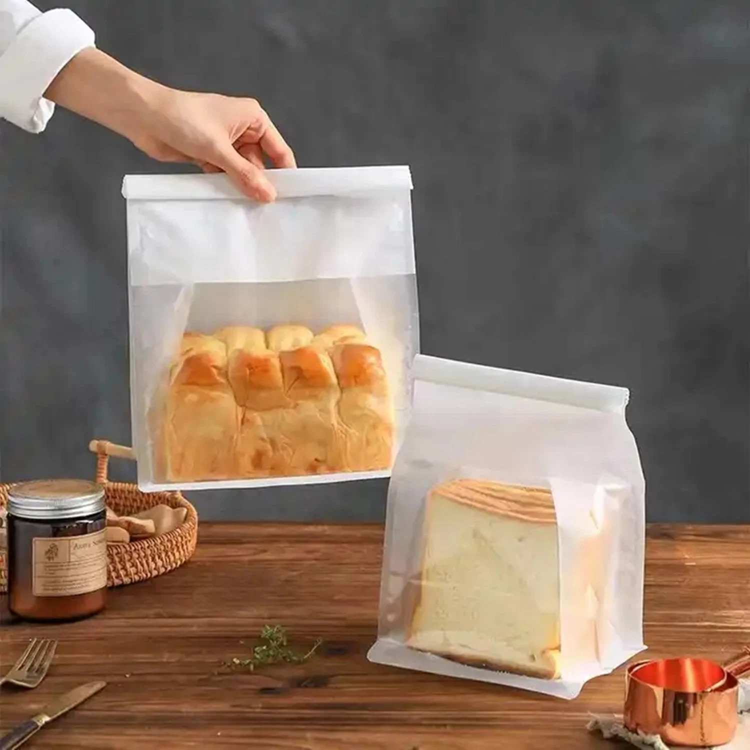 Kraft Papier Brot Verpackung Lagerung Bäckerei Toast Tin-Tie-Beutel mit Vorderfenster