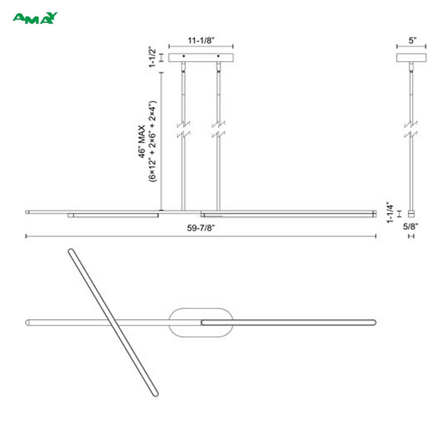 Twist Two Bars American Style Modern Industrial LED Ceiling Light Pendant Lamp