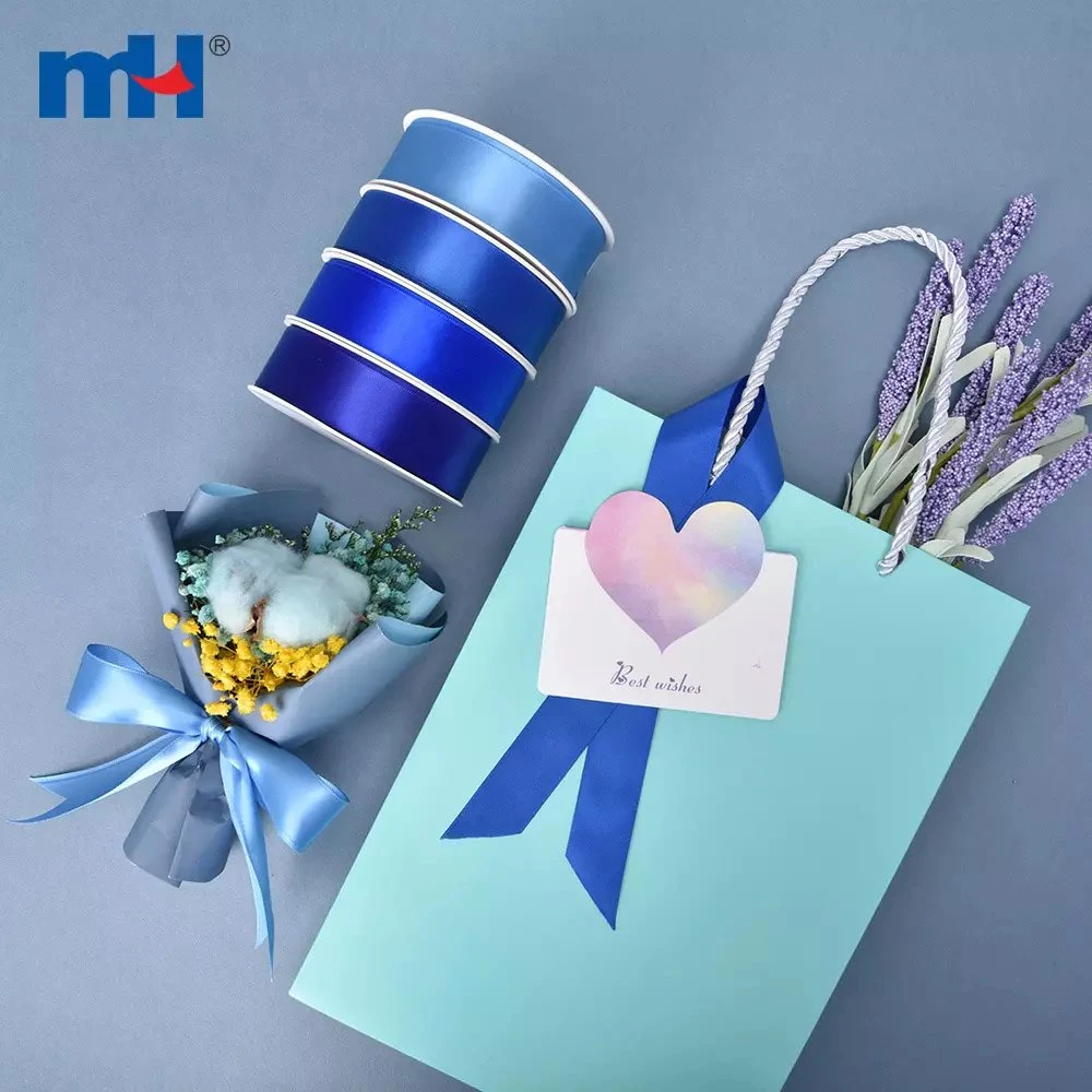 Wholesale/Supplier Gift Decoration Christmas Ribbon Blue Series Shine Single Faced Satin Ribbon