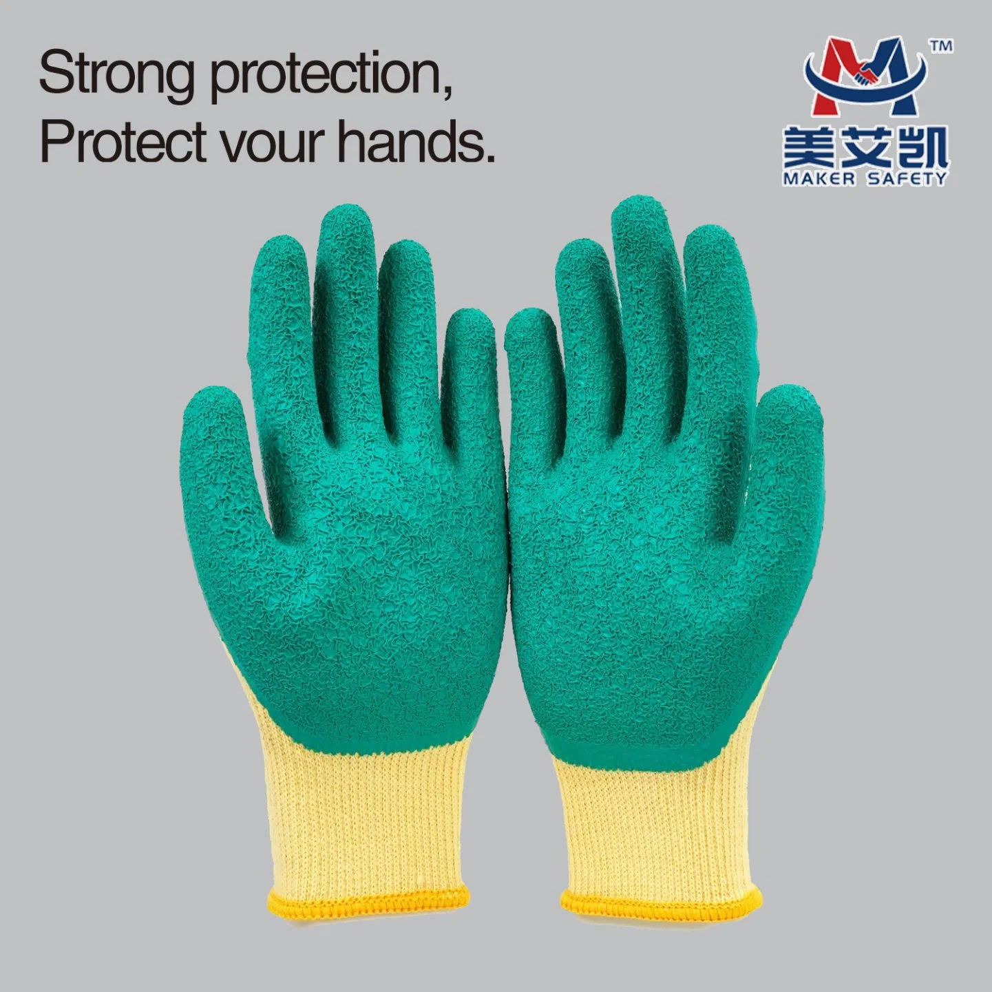 10 Gauge Crinkle Latex Palm Coated Safety Protective Labor Working Gloves in Yellow Green CE En388 2142X