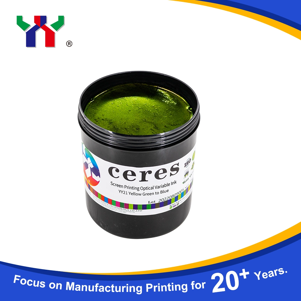 Very Good Quality Solvent Screen Optical Variable Ink Yy21 Yellow Green to Blue for Printing The Money, 1kg/Bottle
