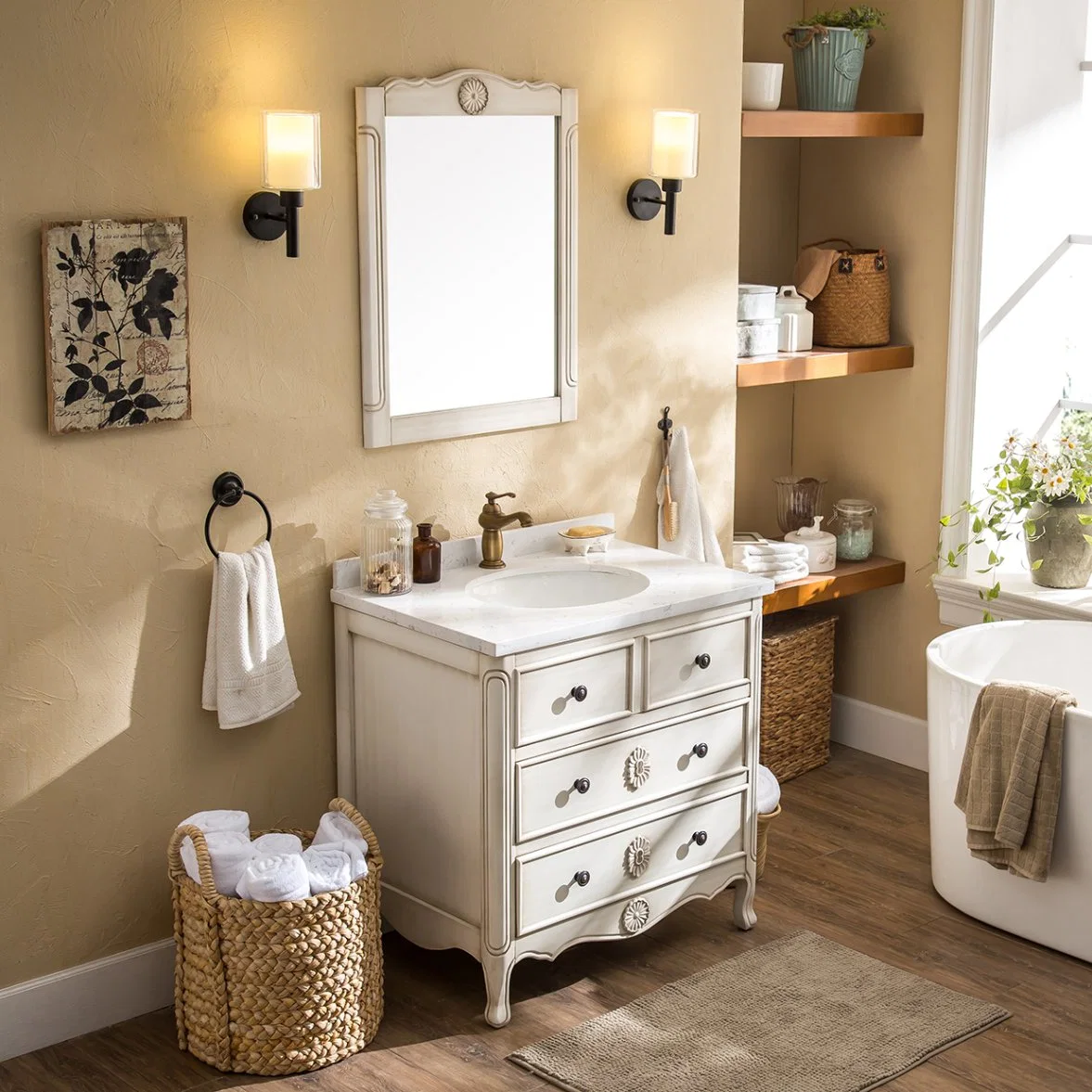 Badezimmer im amerikanischen Stil mit Spiegel Badezimmer aus massivem Holz Waschtisch Antike Waschbecken Badezimmer Waschtische
