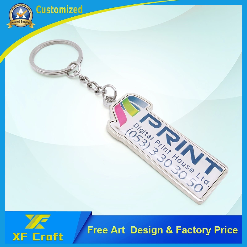 Professional Customized Fashion Rectangle Zinc Alloy Key Chain Offset Printed Craft Logo Epoxy Souvenir Keyring for Promotion (KC11)