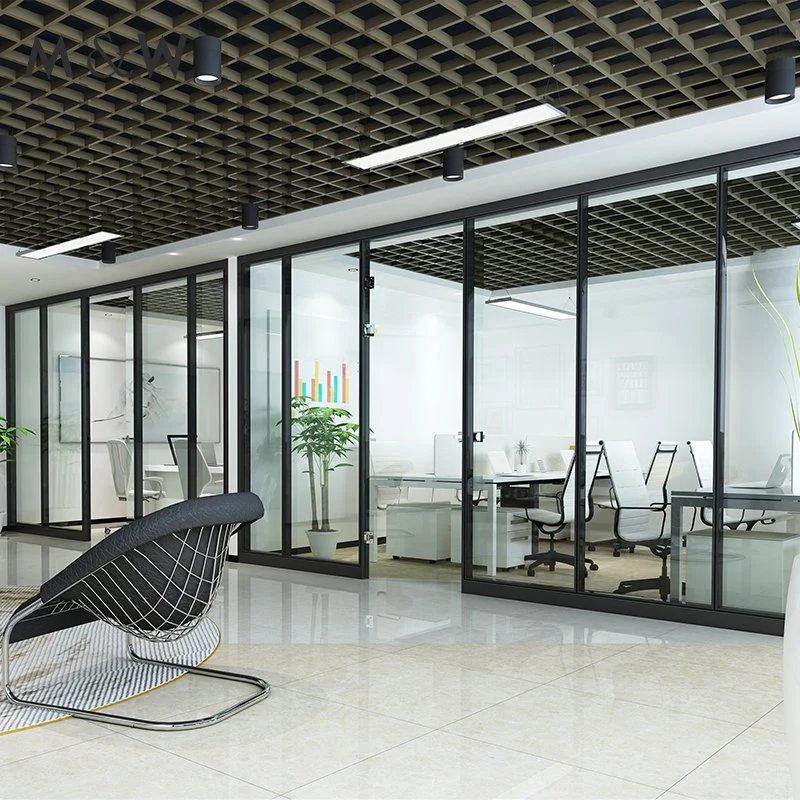 Soundproof Frameless Glass Partition Curved Office Glass Full Height Partition Wall with Transparent Glass