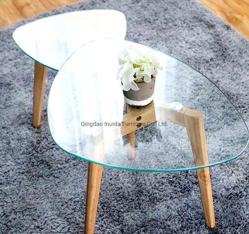 Moderne Einfache Wohnzimmer Möbel Glas Massivholz Abdeckung Zwei Couchtisch