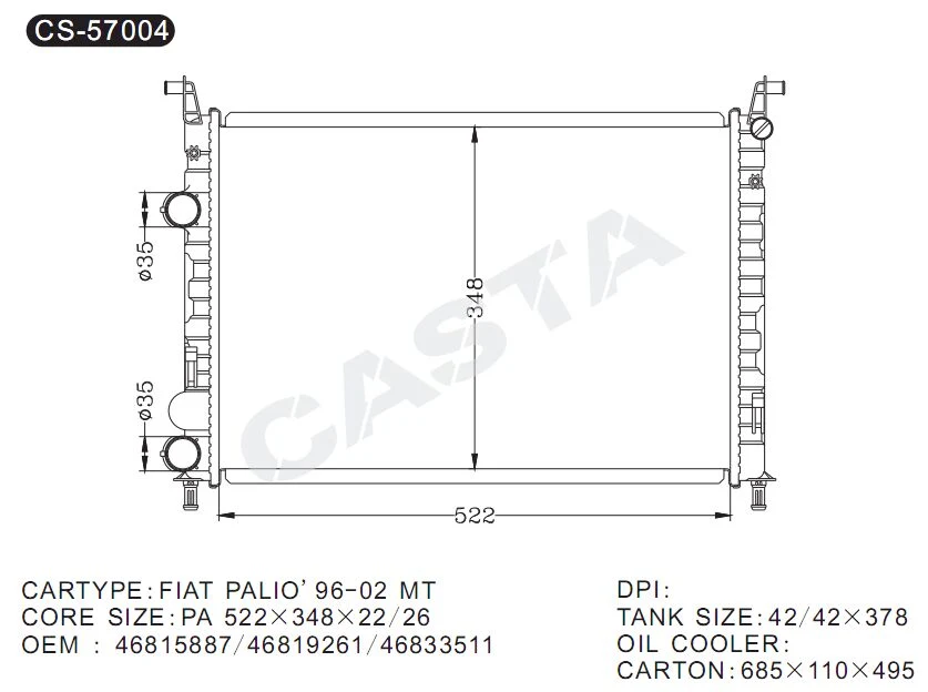 Radiador de aluminio eficaz de enfriamiento para AUTORIZACIÓN Palio'96-02