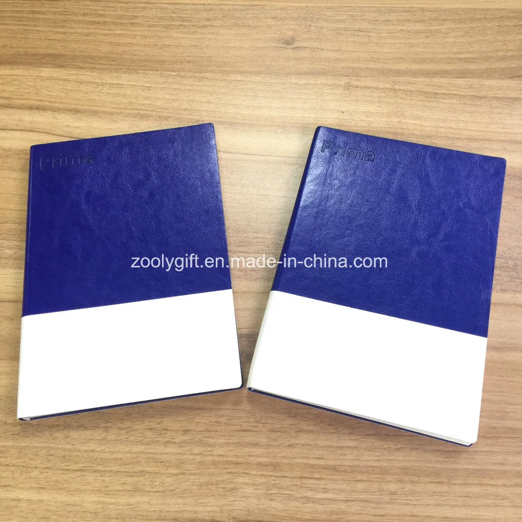 Blue White Jointed Soft PU Leather Agenda Notebook with Engraved Logo