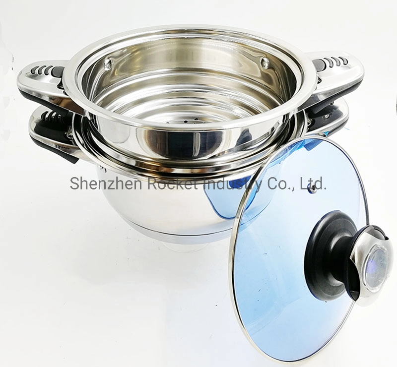 24PCS Induction Prestige Elegant Blue Glass Lid Kitchenware Cooking Pots and Pans Set Cookware