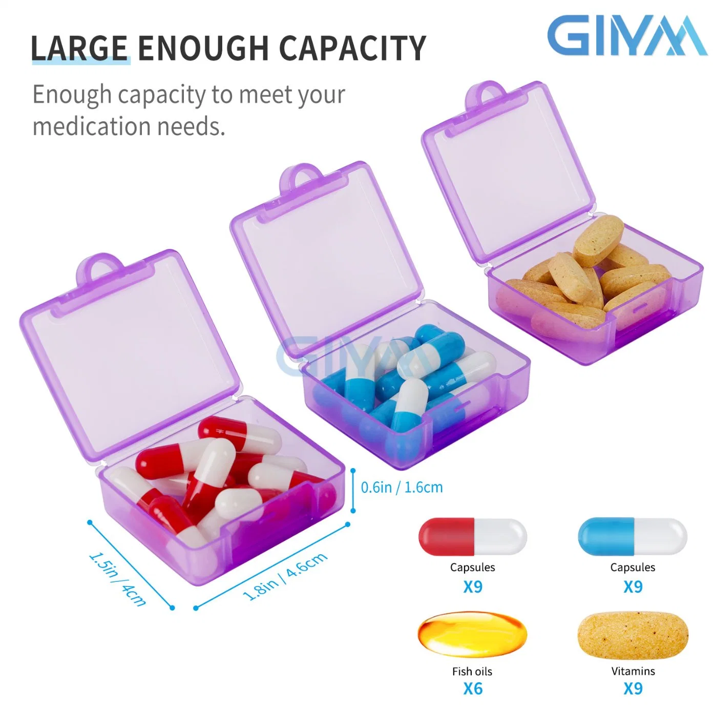 Small Pill Box (3 Pack) , Daily Pill Case Portable for Purse Pocket, Travel Pills Box Medicine Storage Container Earplug