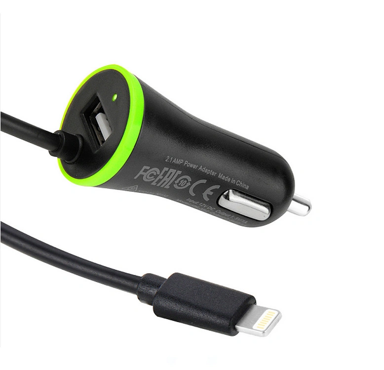 5V/2.4A Chargeur de voiture USB avec 1,2 m de câble à ressort pour l'iPhone7/8/X