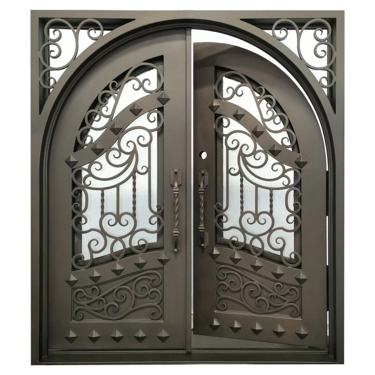 High quality/High cost performance  Wrought Iron Modern Security Door - Forged Iron Component Double Glass