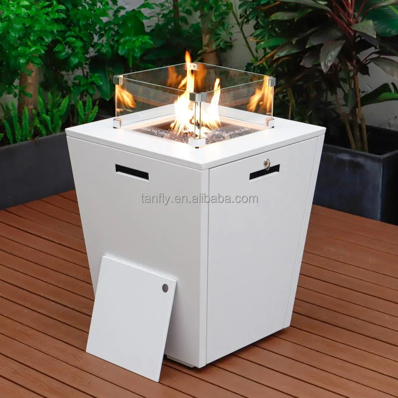 Garden Patio Square Fire Pit Gas Propane Fire Table Outdoor Firepit Table with Glass Wind Guard