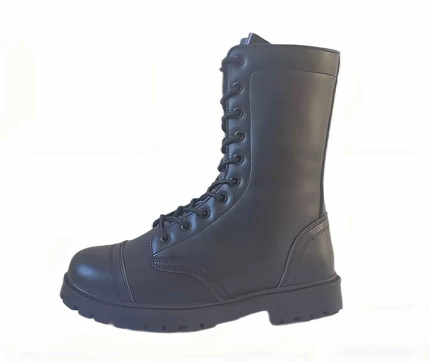 Mens Size High Cut Black Cow Leather Tactical Fight Boots for Soldier Combtat Boots Rubber Sole Side Zipper