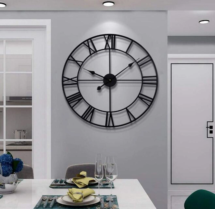 Nearly Silent Little Ticking Outdoor Black Modern Metal Round Wall Clocks