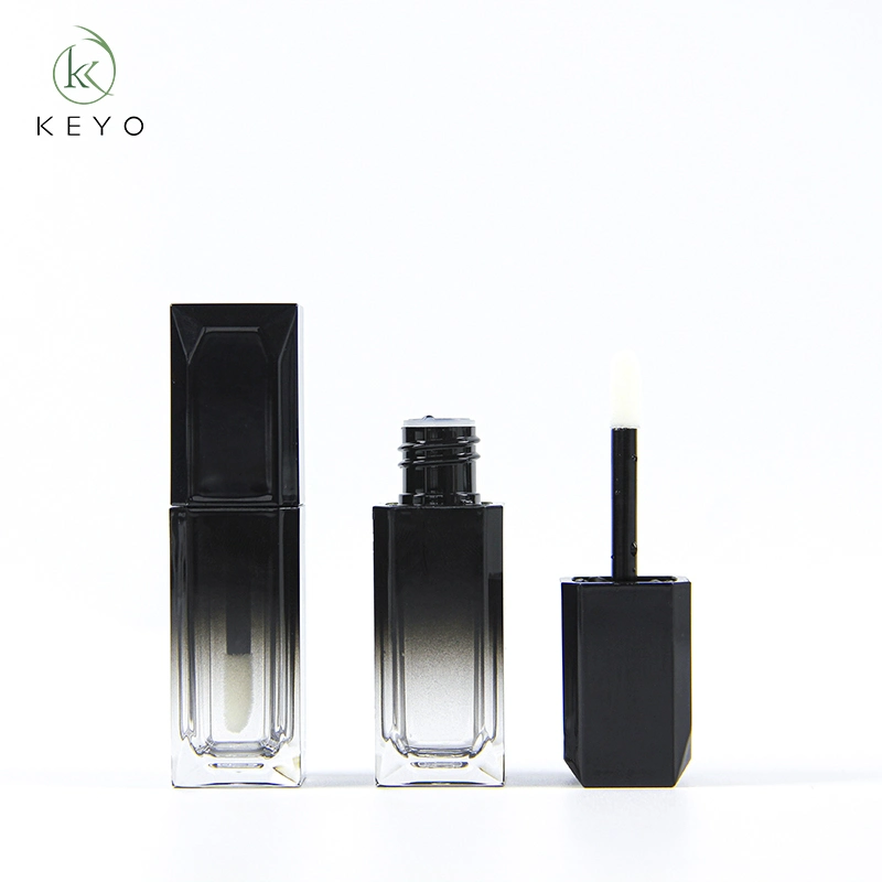 Free Sample Custom Plastic 6ml Square Black Gradient Lip Gloss Tubes Packaging