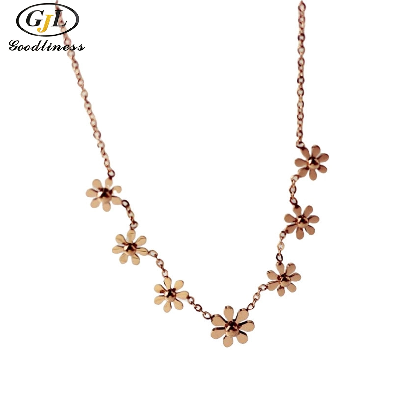 Collier en plaqué or avec fleur, bijoux fantaisie en gros.