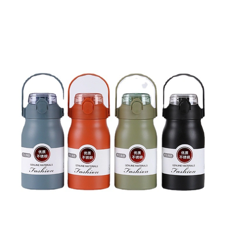 Stainless Steel Portable Handle Outdoor Gym Sports Thermal Water Bottle with Straw