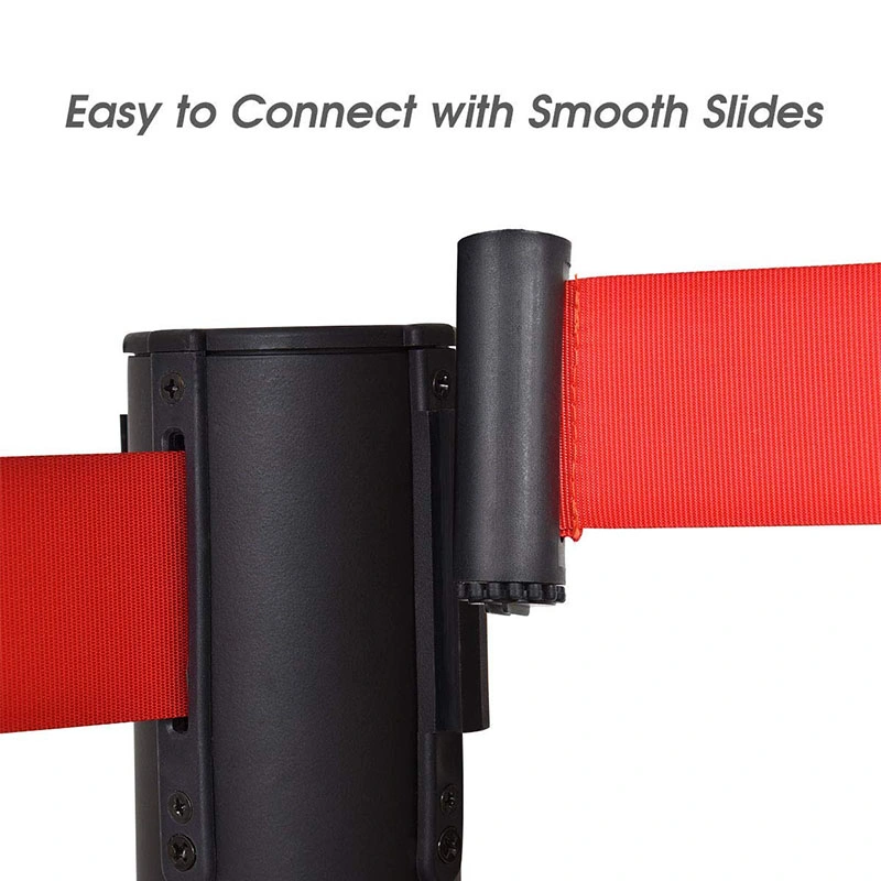 Black Multi-Purpose Crowd Control Barrier Stanchion Bank Post with Red Retractable Belt