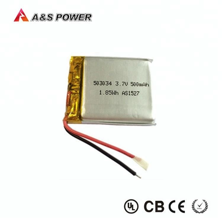 Bateria de polímero de lítio de 3,7 V de 500 mAh UL/MSDS 503034 Lipo para Altifalante Bluetooth