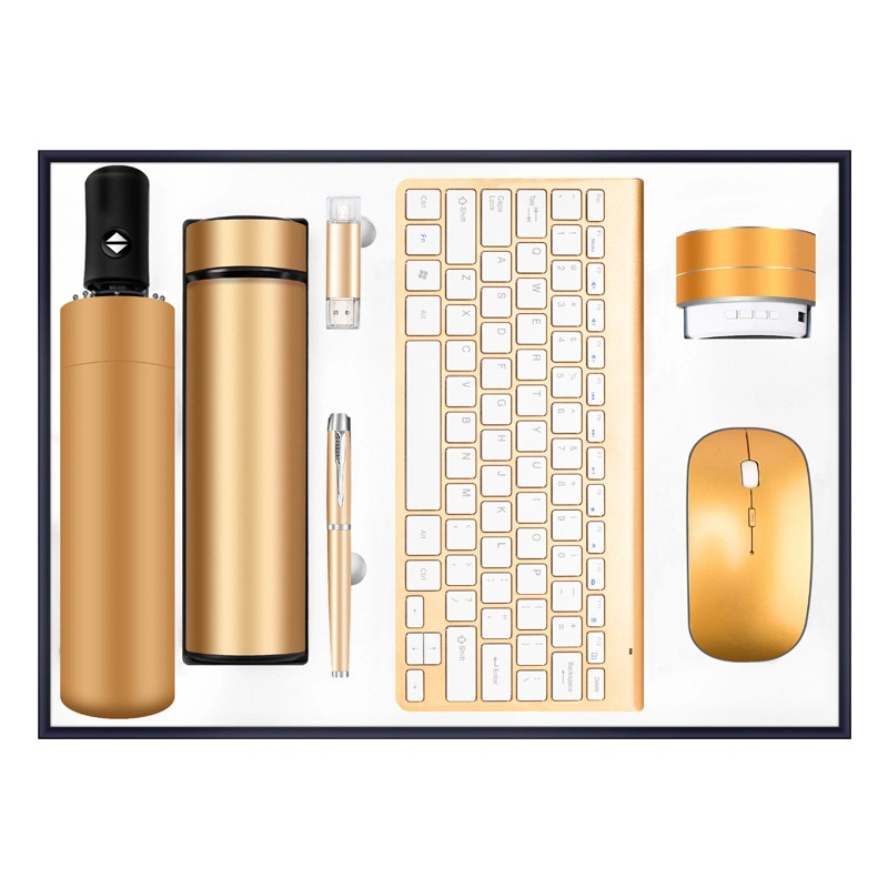 Trends 2023 Ideas Keyboard Kit Wireless Mouse USB Speaker Pen Vacuum Flask Thermoses Umbrella Gift Set for Business Promotion