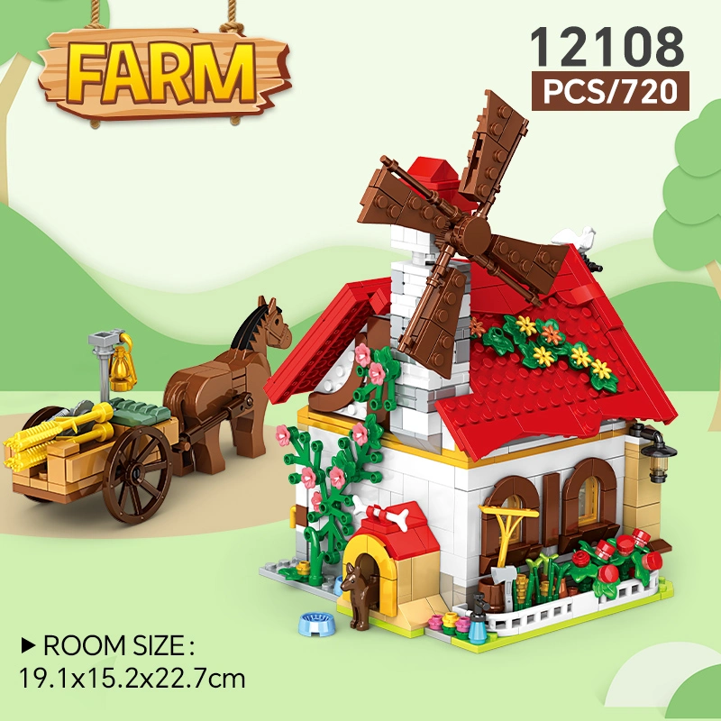 Woma Toys 12108 Maison de Carrosse Éducative pour Enfants Blocs de Construction de Chevaux Thème Ferme de Grange en Plastique Jouet Éducatif Intellectuel Jouets Éducatifs