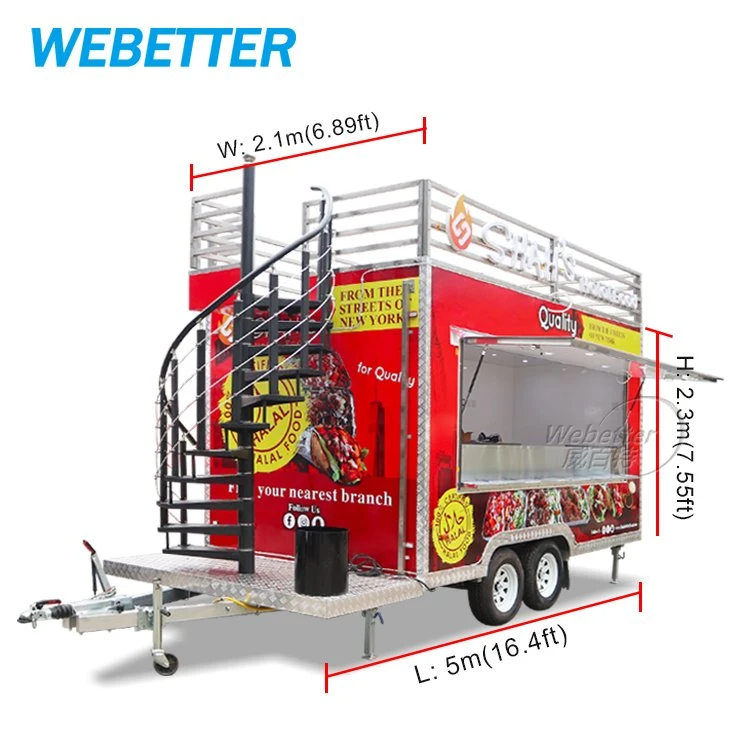 Webetter Custom Luxury Type 2 Story 4 Wheels Fast Food Vending Coffee BBQ Catering Trailer Mobile Fast Food Truck for Europe