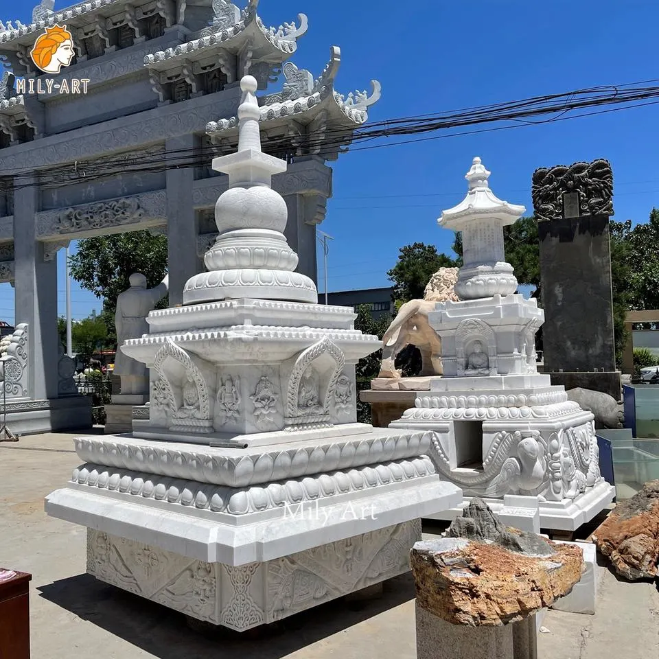 Outdoor Large Religious Furniture Natural Stone Carving Marble Buddha Stupa Pagoda