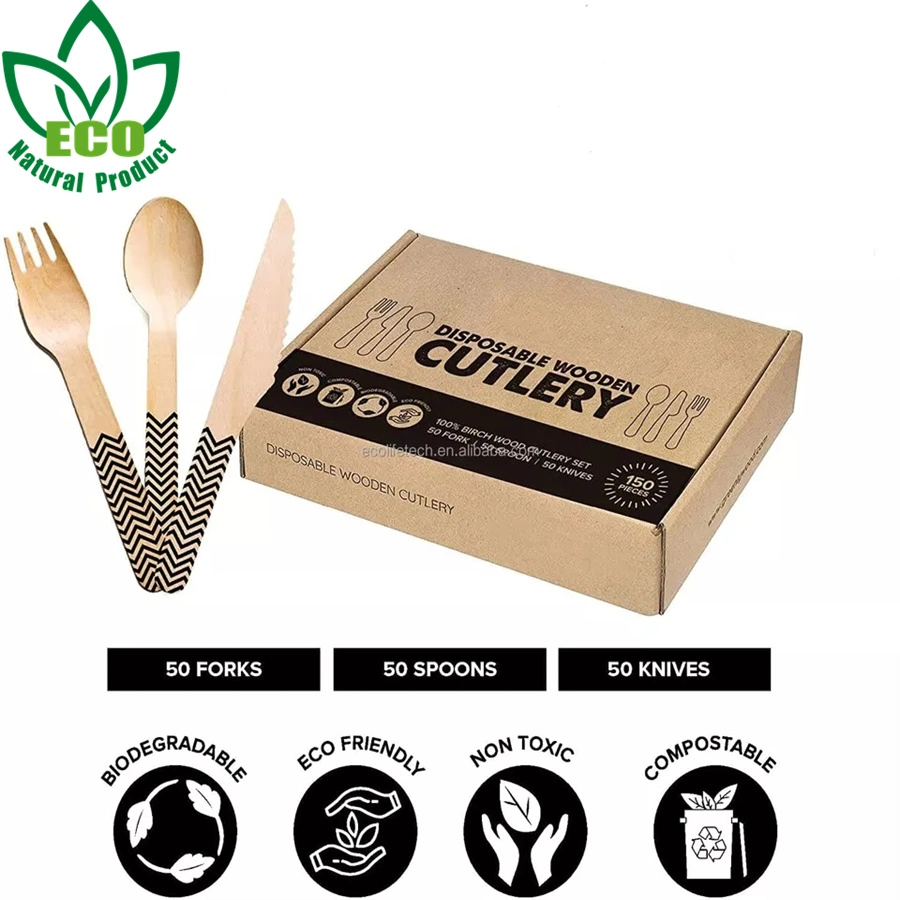 Disposable Customize Cutlery Fork Spoon Bio-Degradable Tableware Natural Cutlery Birch Wood Spoon