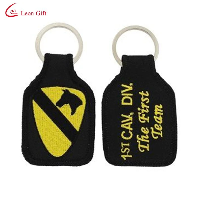 Custom Embroidered Key Rings Us Cavalry Army Defend Hooah Desert Storm Patriotic Key Chain Double Sided with Designation or Logo on Back Metal Keychain