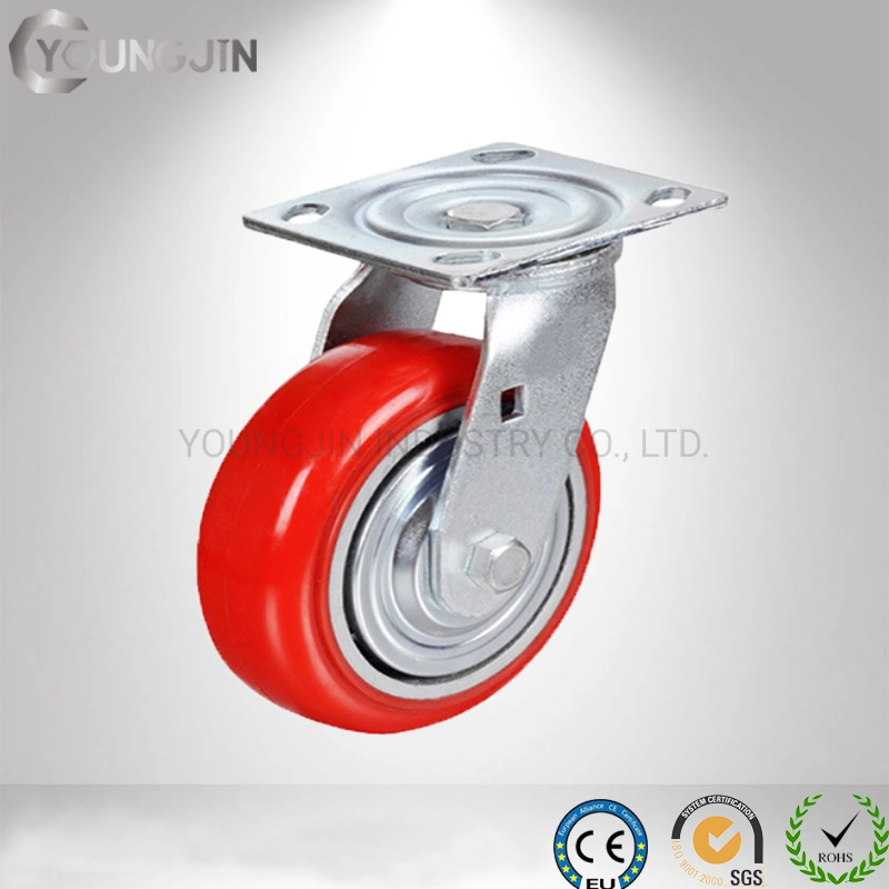 Heavy Duty Iron Core Caster Wheel with PU Material Rigid Swivel Brake Side Brake