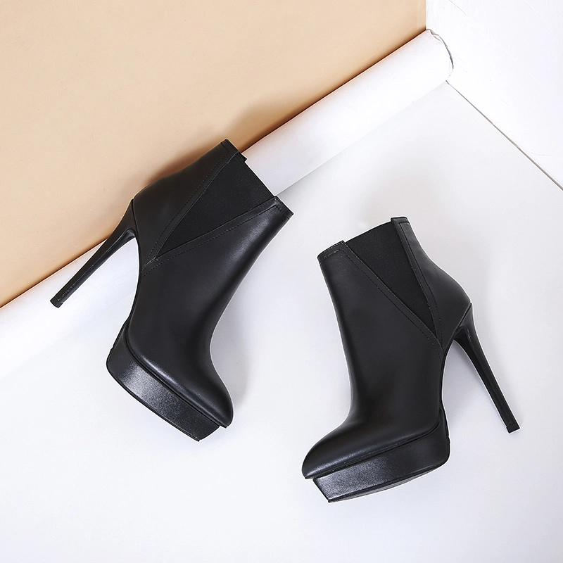 La moda señoras Negra Corta Bootie cremallera trasera plataforma Stiletto Heel Botines Mujer