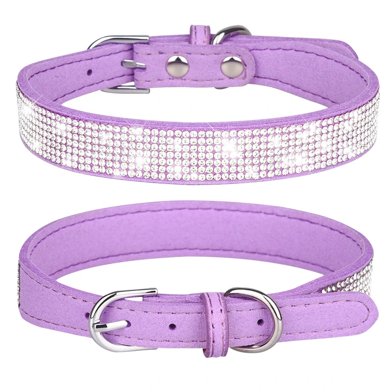 Dog Collar for Small Dogs, Adjustable Leather Suede Bling Dog Collars, Pink Dog Collar Cat Collar, Rhinestone Dog Collar