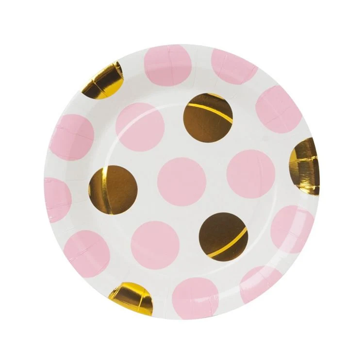 Gold Foil Pink Dots Disposable Tableware Paper Plate Cups Girls Birthday Weddings Party Decoration