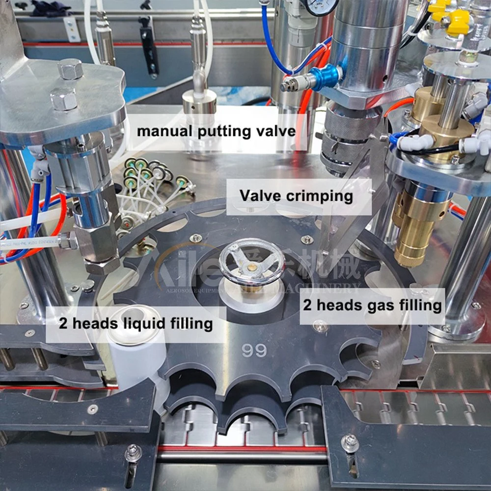 Aerosol Chamber Piston Pump Filling Capping Crimping Labeling Line Machinery for Aerosol Spray