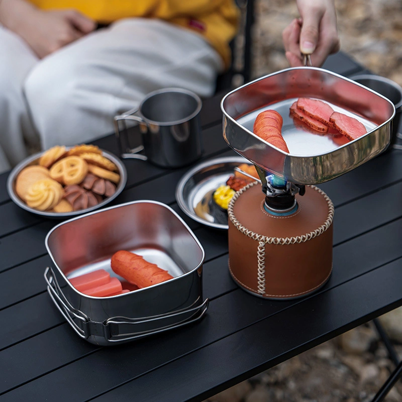 Outdoor Camping Tableware Portable Stainless Steel Dinner Plate 6-Piece Set