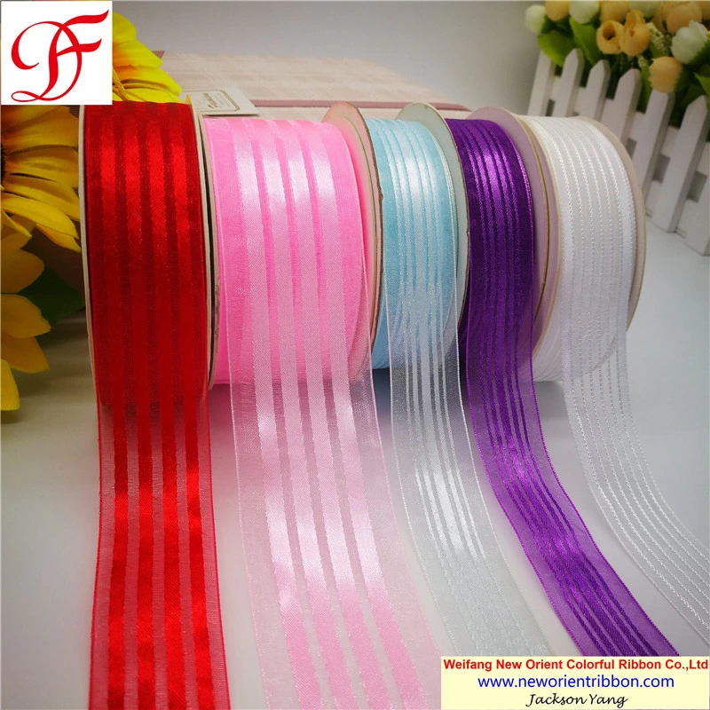 Top and Stable Quality of Organza Ribbon with Stripes at Most Competitive Price for Gifts/Wrapping/Holiday/Decoration/Garment Directly From Leading Factory in C