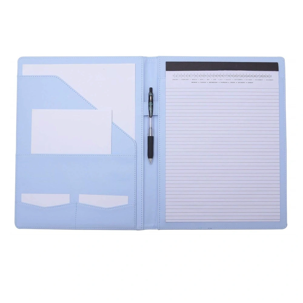 Blue Hard Cover PU Leather Folder for Interview